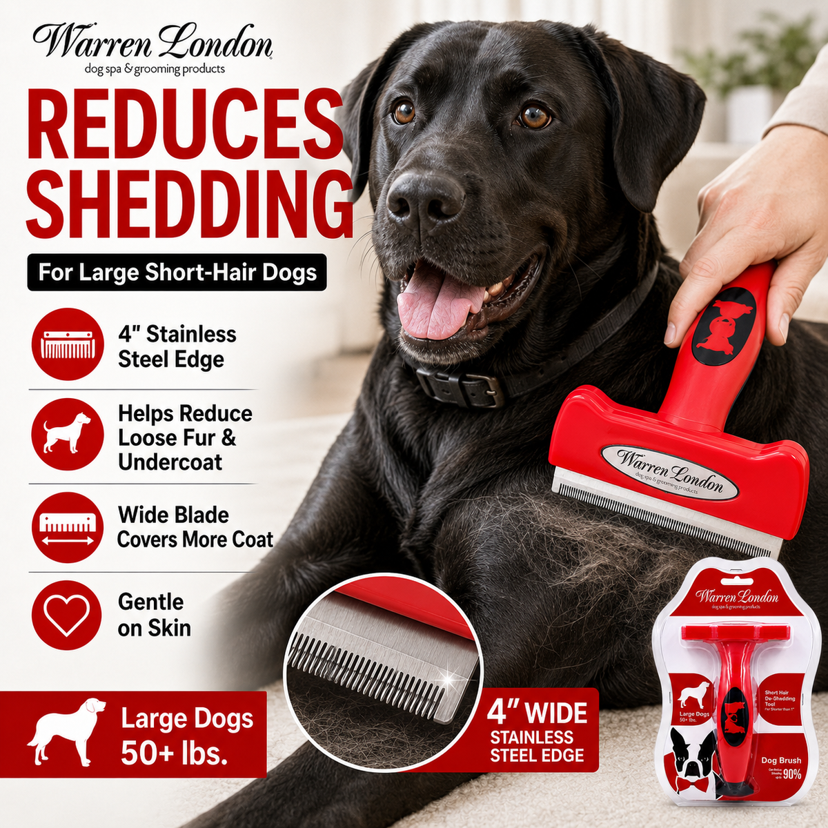 De-Shedding Dog Brush for Long Hair (>1")