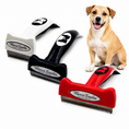 Load image into Gallery viewer, De-Shedding Dog Brush for Short Hair by Southlake Paws, featuring three color variations: white, black, and red, with a dog b
