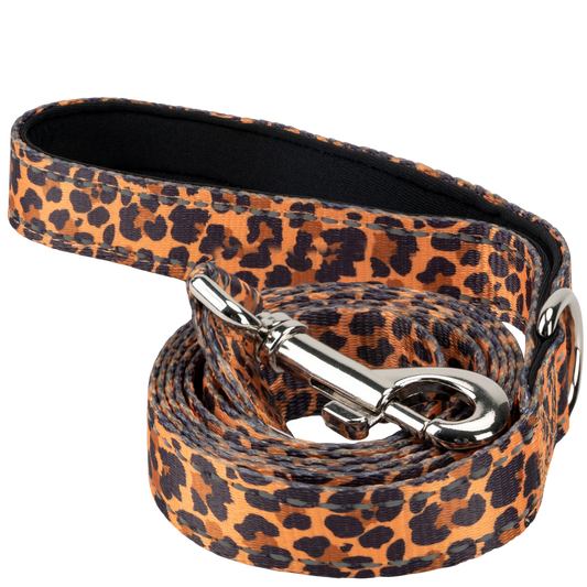 EcoBark Cheetah Dog Leash by Southlake Paws, featuring a padded comfort grip and a stylish cheetah print design.