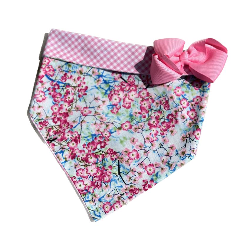 Cherry Blossoms Bandana Dog Collar With Bow - Southlake Paws