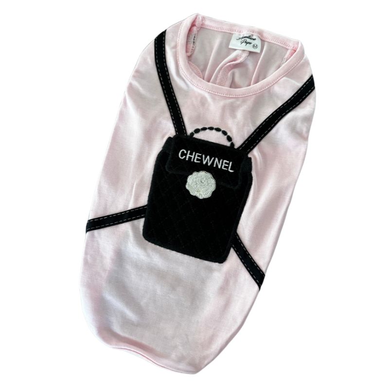 Chanel-Inspired Chewnel Black Backpack Embroidered Dog T-Shirt - Southlake Paws