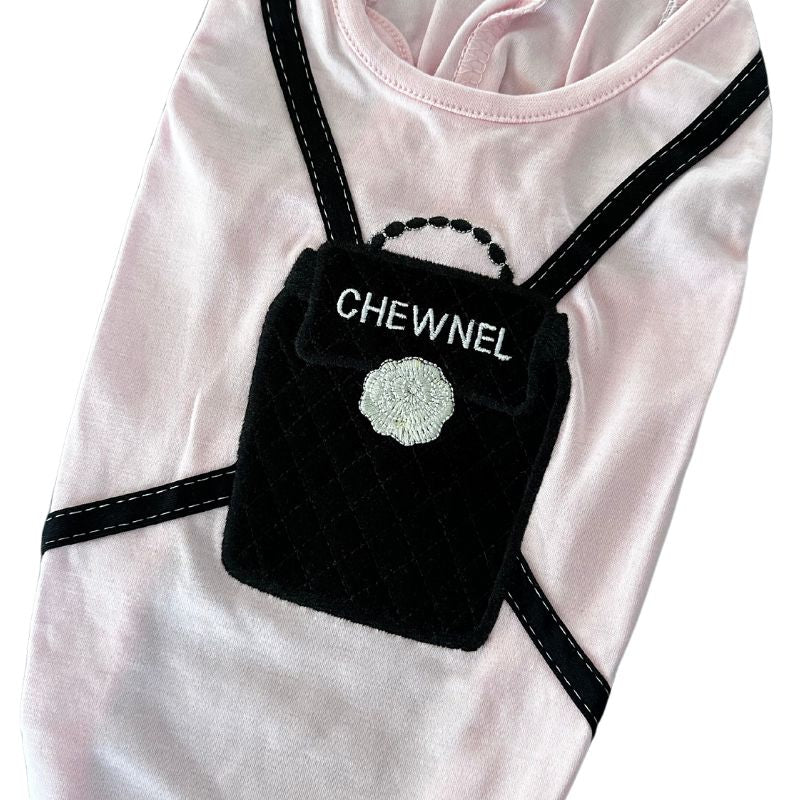 Chanel-Inspired Chewnel Black Backpack Embroidered Dog T-Shirt - Southlake Paws