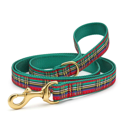 Up Country Christmas Sparkle Plaid Cast Brass Dog Leash
