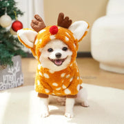 Christmas Reindeer Fleece Dog Hoodie with Antlers