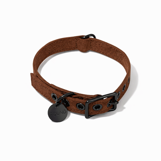 Cinnamon Waxed Cotton Canvas Cat & Dog Collar – Matte Black Hardware