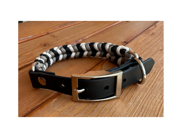 Coiled Charm Hand Braided Dog Collar in Black, Tan, & Cream - Southlake Paws