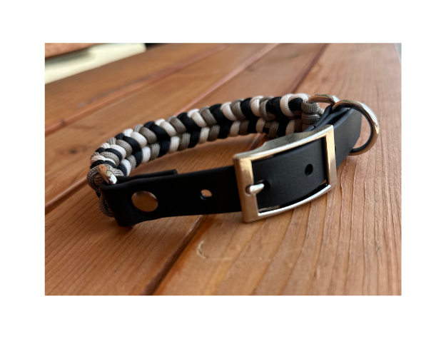Coiled Charm Hand Braided Dog Collar in Black, Tan, & Cream - Southlake Paws