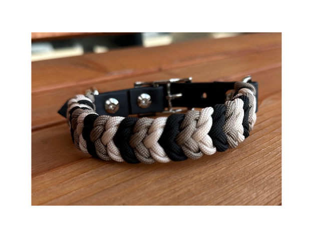 Coiled Charm Hand Braided Dog Collar in Black, Tan, & Cream - Southlake Paws