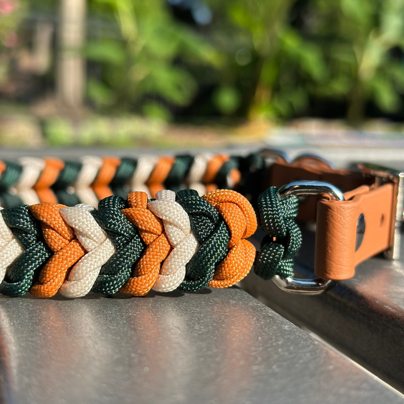 Coiled Charm Hand Braided Dog Collar in Hunter Green, Mustard, & Cream - Southlake Paws