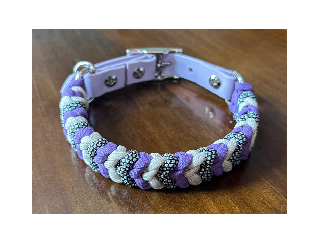 Coiled Charm Hand Braided Dog Collar in Lilac, Cream, & Silver Diamonds - Southlake Paws