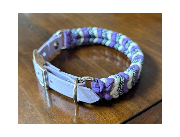 Coiled Charm Hand Braided Dog Collar in Lilac, Cream, & Silver Diamonds - Southlake Paws