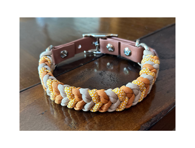 Coiled Charm Hand Braided Dog Collar in Mustard, Goldenrod, & Light Tan - Southlake Paws