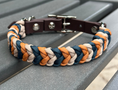 Load image into Gallery viewer, Coiled Charm Hand Braided Dog Collar in Mustard, Navy, & Light Tan - Southlake Paws
