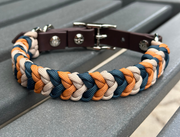 Coiled Charm Hand Braided Dog Collar in Mustard, Navy, & Light Tan