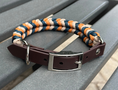 Load image into Gallery viewer, Coiled Charm Hand Braided Dog Collar in Mustard, Navy, & Light Tan - Southlake Paws
