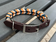 Coiled Charm Hand Braided Dog Collar in Mustard, Navy, & Light Tan