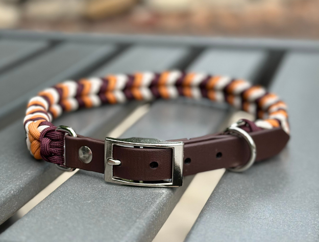 Coiled Charm Hand Braided Dog Collar in Mustard, Burgundy, & Cream - Southlake Paws