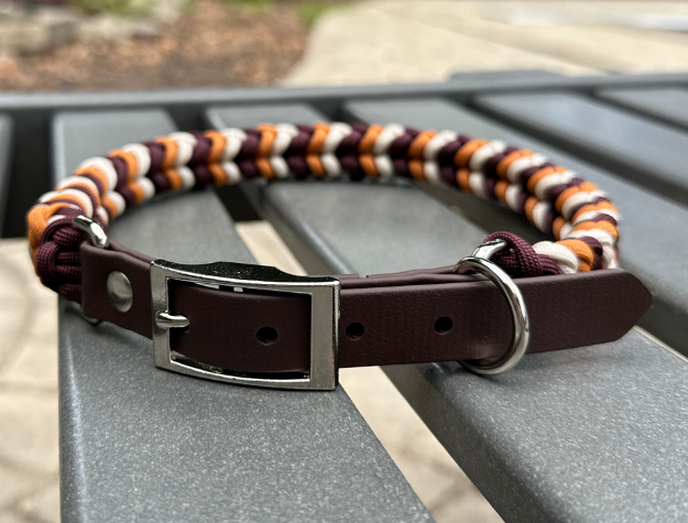 Coiled Charm Hand Braided Dog Collar in Mustard, Burgundy, & Cream - Southlake Paws