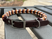 Coiled Charm Hand Braided Dog Collar in Mustard, Burgundy, & Cream