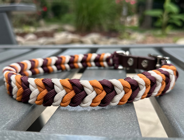 Coiled Charm Hand Braided Dog Collar in Mustard, Burgundy, & Cream - Southlake Paws