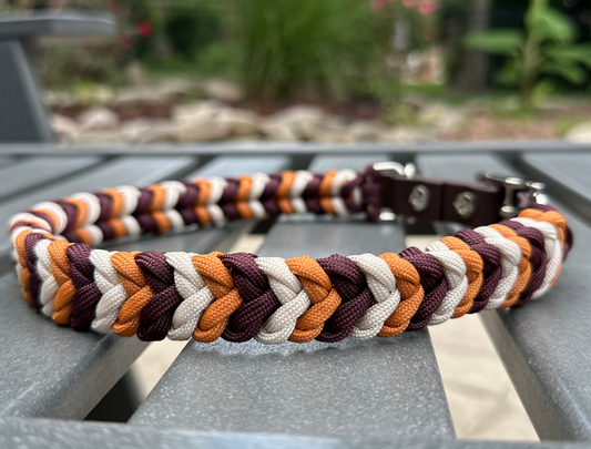 Coiled Charm Hand Braided Dog Collar in Mustard, Burgundy, & Cream - Southlake Paws