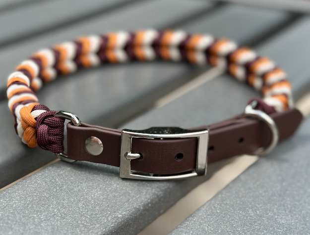 Coiled Charm Hand Braided Dog Collar in Mustard, Burgundy, & Cream - Southlake Paws