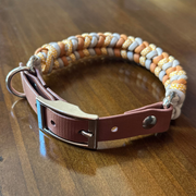 Coiled Charm Hand Braided Dog Collar in Mustard, Goldenrod, & Light Tan