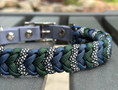 Load image into Gallery viewer, Coiled Charm Hand Braided Dog Collar in Navy, Emerald Green, & Silver Diamonds - Southlake Paws
