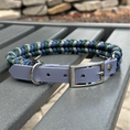 Load image into Gallery viewer, Coiled Charm Hand Braided Dog Collar in Navy, Emerald Green, & Silver Diamonds
