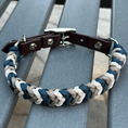 Load image into Gallery viewer, Coiled Charm Hand Braided Dog Collar in Navy, Tan, & Cream - Southlake Paws
