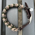 Load image into Gallery viewer, Coiled Charm Hand Braided Dog Collar in Olive, Light Tan, & Coyote Brown Diamonds - Southlake Paws
