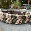 Load image into Gallery viewer, Coiled Charm Hand Braided Dog Collar in Olive, Light Tan, & Coyote Brown Diamonds - Southlake Paws
