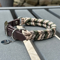 Load image into Gallery viewer, Coiled Charm Hand Braided Dog Collar in Olive, Light Tan, & Coyote Brown Diamonds - Southlake Paws
