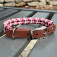 Load image into Gallery viewer, Coiled Charm Hand Braided Dog Collar in Pink, Red Diamonds, & Cream
