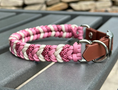 Load image into Gallery viewer, Coiled Charm Hand Braided Dog Collar in Pink, Red Diamonds, & Cream - Southlake Paws
