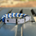 Load image into Gallery viewer, Coiled Charm Hand Braided Dog Collar in Royal Blue, Graphite, & White - Southlake Paws
