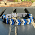 Load image into Gallery viewer, Coiled Charm Hand Braided Dog Collar in Royal Blue, Graphite, & White - Southlake Paws
