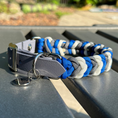 Load image into Gallery viewer, Coiled Charm Hand Braided Dog Collar in Royal Blue, Graphite, & White - Southlake Paws
