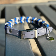 Coiled Charm Hand Braided Dog Collar in Royal Blue, Graphite, & White