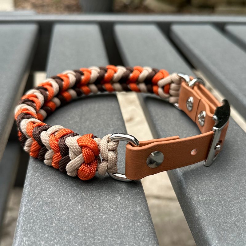 Coiled Charm Hand Braided Dog Collar in Burnt Orange, Walnut Brown, & Light Tan - Southlake Paws