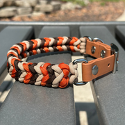Coiled Charm Hand Braided Dog Collar in Burnt Orange, Walnut Brown, & Light Tan