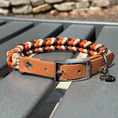 Load image into Gallery viewer, Coiled Charm Hand Braided Dog Collar in Burnt Orange, Walnut Brown, & Light Tan
