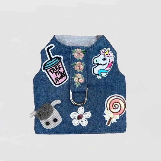Hello Doggie Cool Pup Dog Blue Flowers Faux Fur Swarovski Crystals Crystal Harness