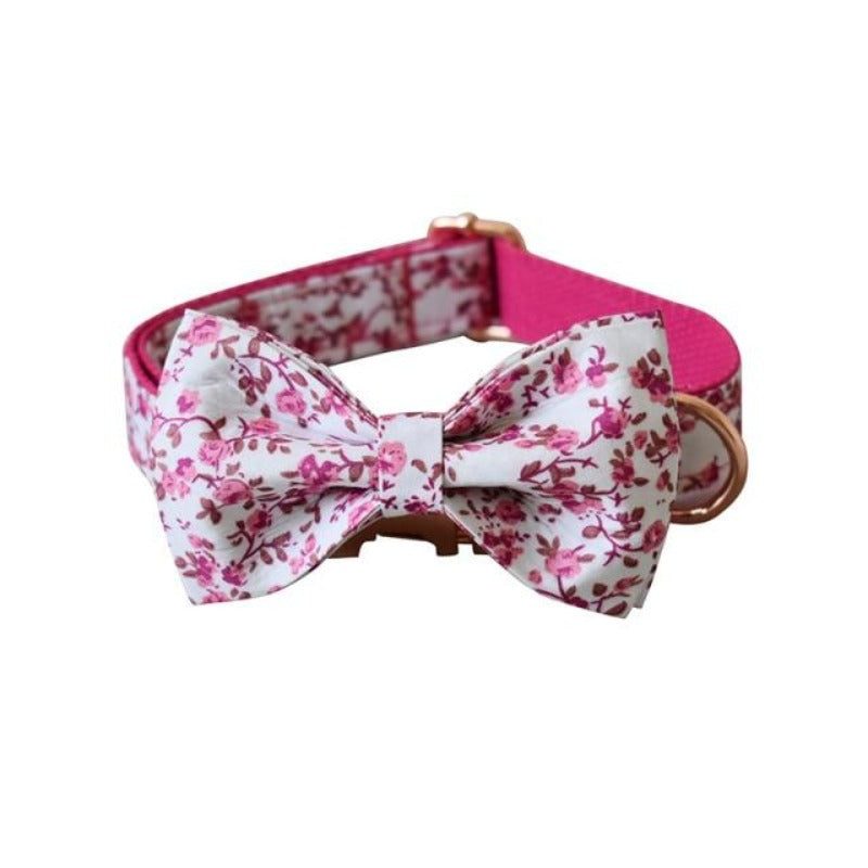 Cottage Rose Bow Tie Dog Collar & Leash Set | Personalized Free - Southlake Paws