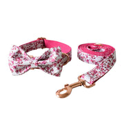 Cottage Rose Bow Tie Dog Collar & Leash Set | Personalized Free