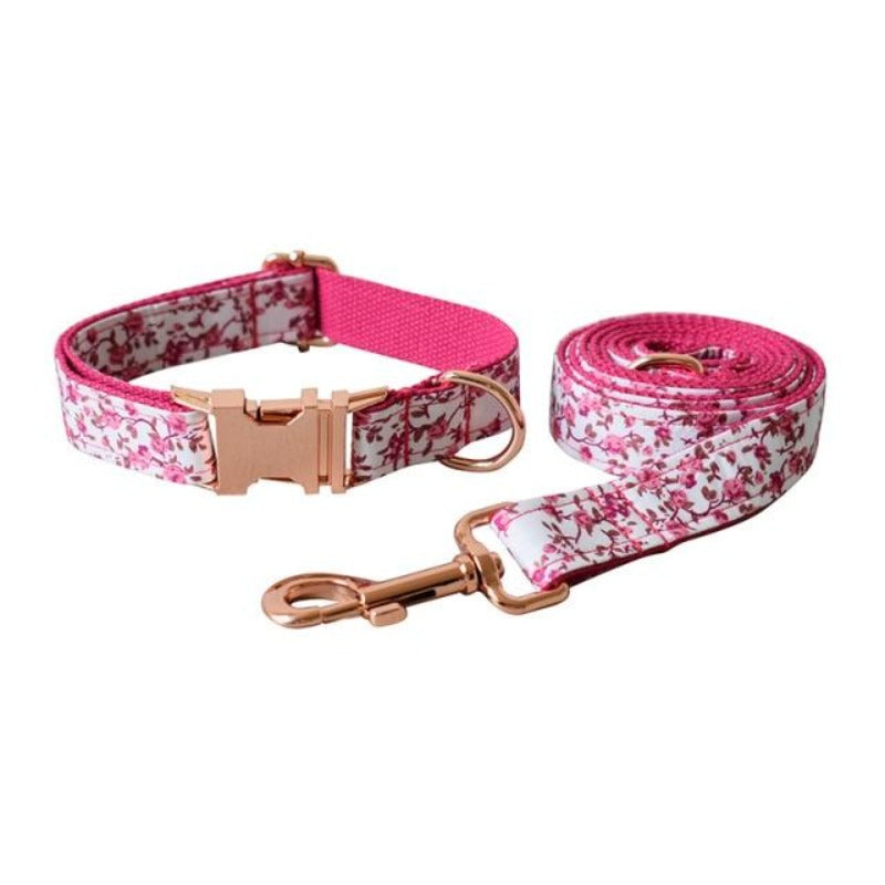 Cottage Rose Bow Tie Dog Collar & Leash Set | Personalized Free - Southlake Paws