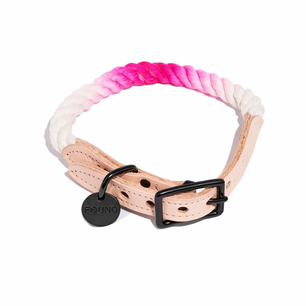 Cotton Candy Ombre Cotton Rope Cat & Dog Collar – Matte Black Hardware