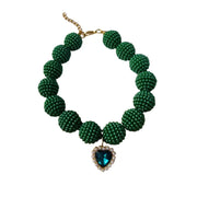 Crystal Heart Colorful Beaded Pearl Dog Necklace