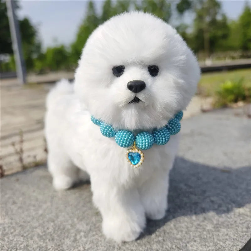 Crystal Heart Colorful Beaded Pearl Dog Necklace - Southlake Paws