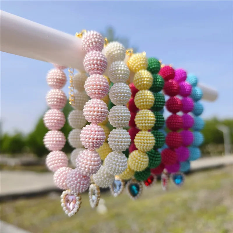 Crystal Heart Colorful Beaded Pearl Dog Necklace - Southlake Paws